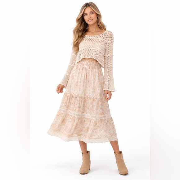 Sage Beige Open-Knit Cropped Sweater - Picture 5 of 5